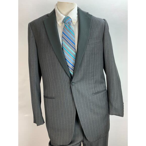 $15K MENS 40R ERMENEGILDO ZEGNA HAND MADE Pinstripe Charcoal BLACK TUXEDO SUIT - Picture 1 of 12
